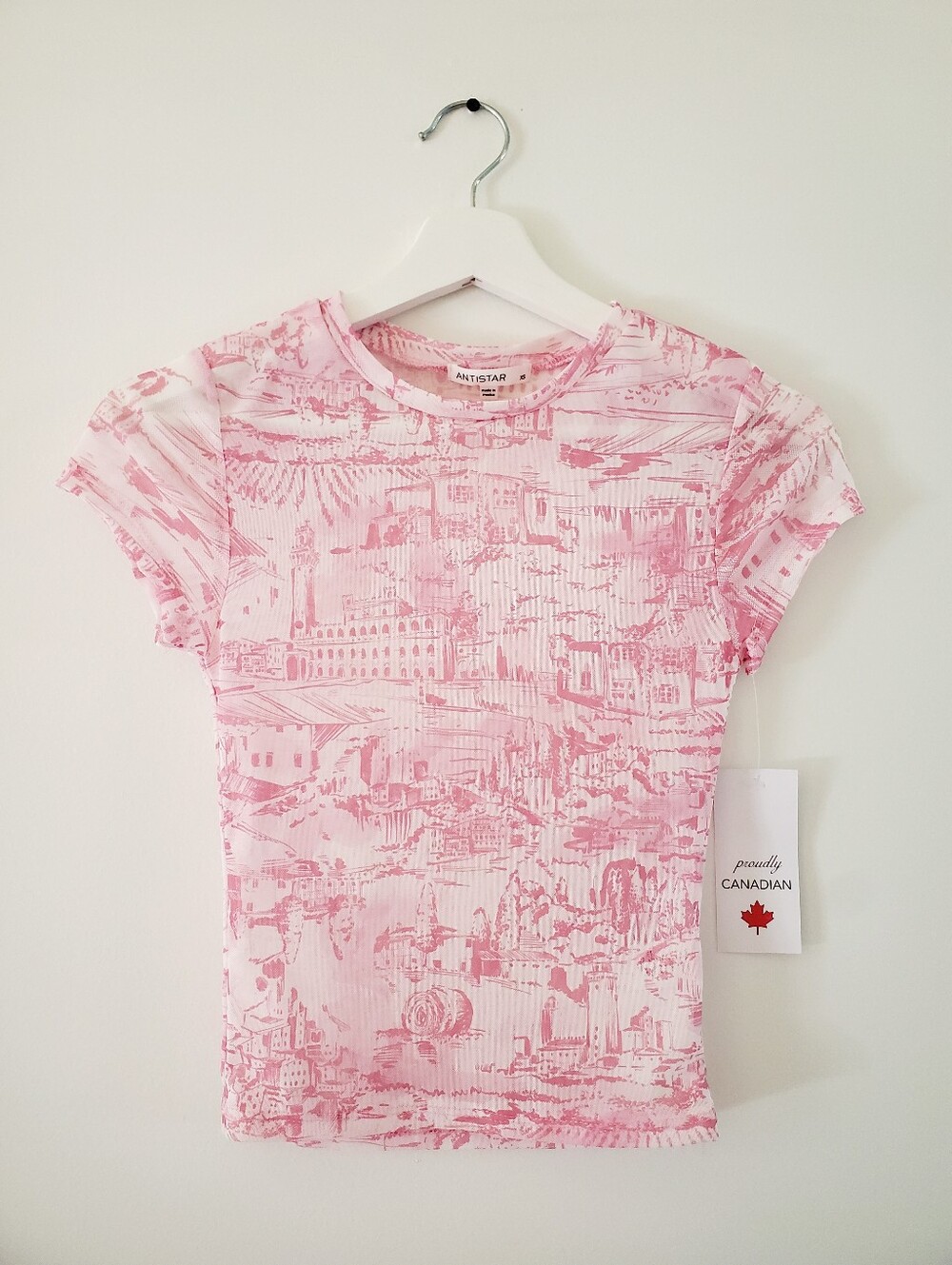 ANTISTAR Short Sleeve Top - NWT Pink Vintage Architectural Print - Extra-small